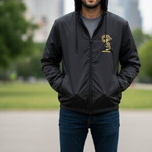 EMPORIO ARMANI Mens Jet Black Ltd. Ed. Hooded Lunar New Year Dragon Jacket, 52